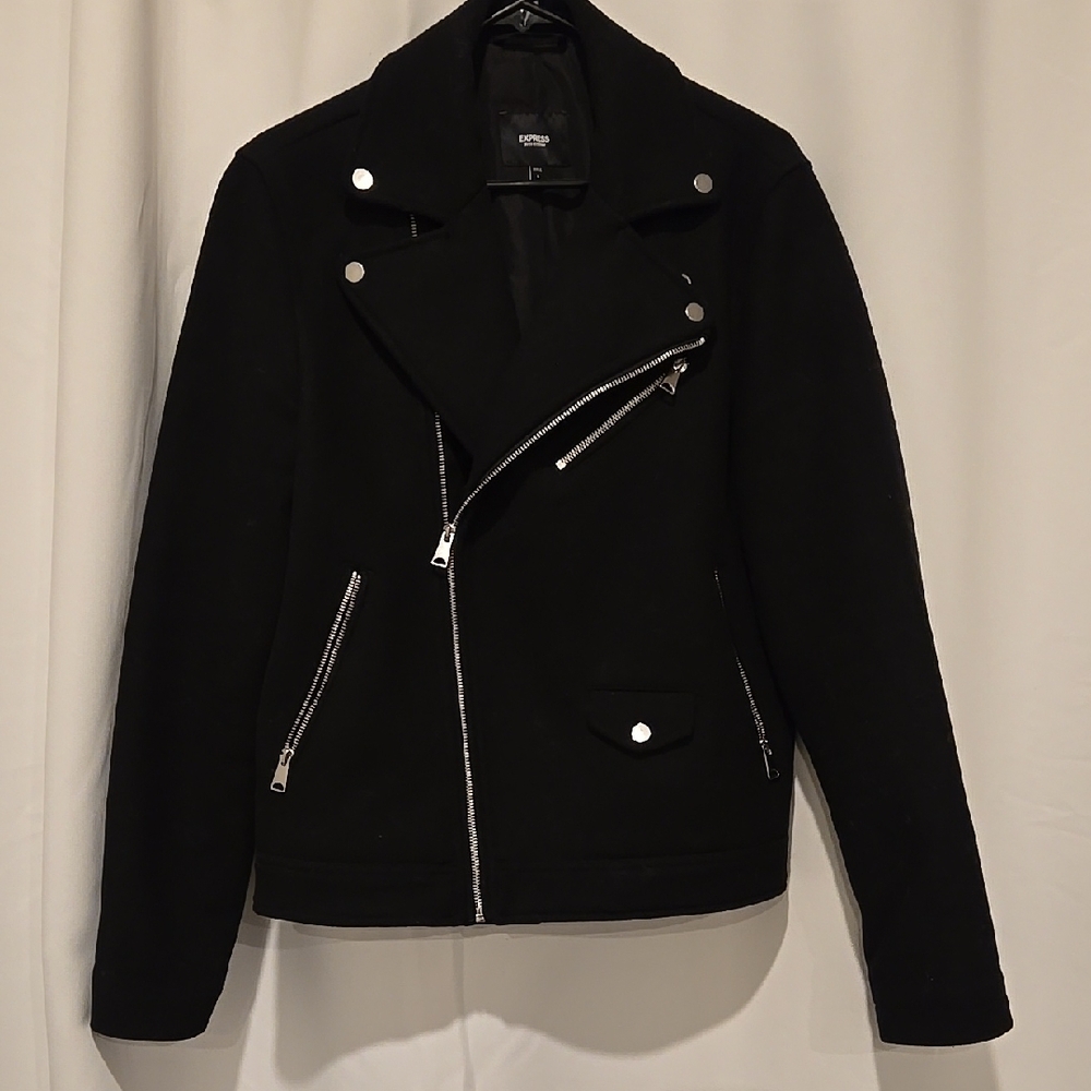 Black Express Wool Moto Jacket, S